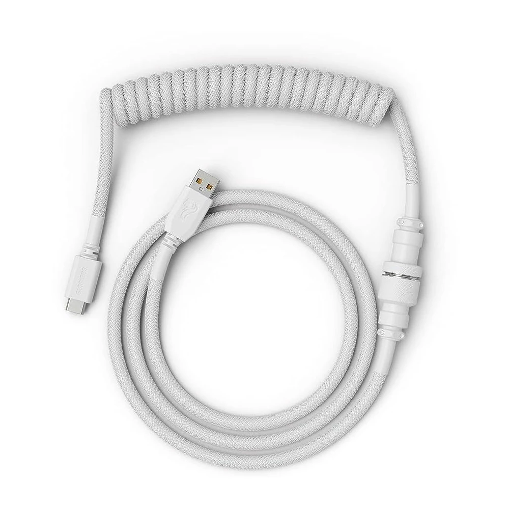A large main feature product image of Glorious Coiled USB Type-C Keyboard Cable - Ghost White