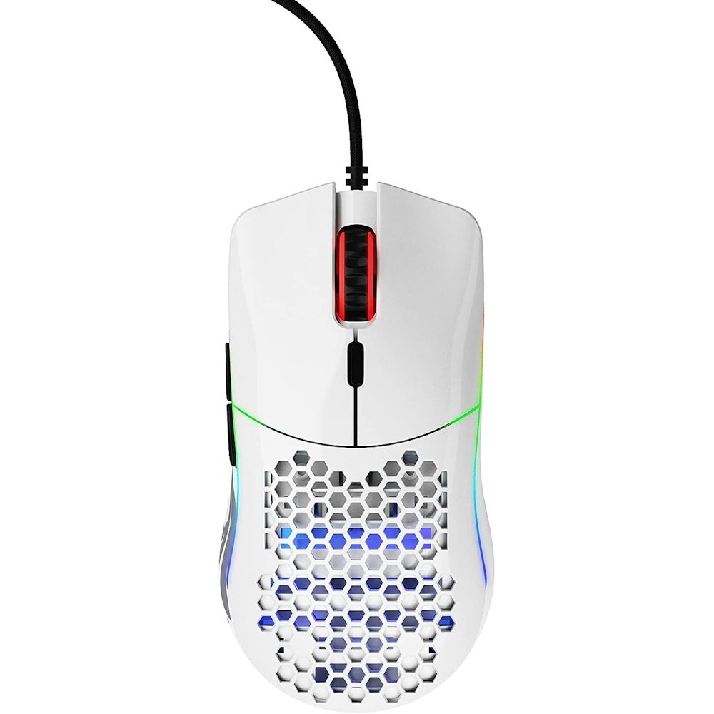 A large main feature product image of Glorious Model O Wired Gaming Mouse - Glossy White