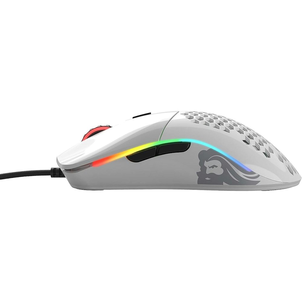 A large main feature product image of Glorious Model O Wired Gaming Mouse - Glossy White