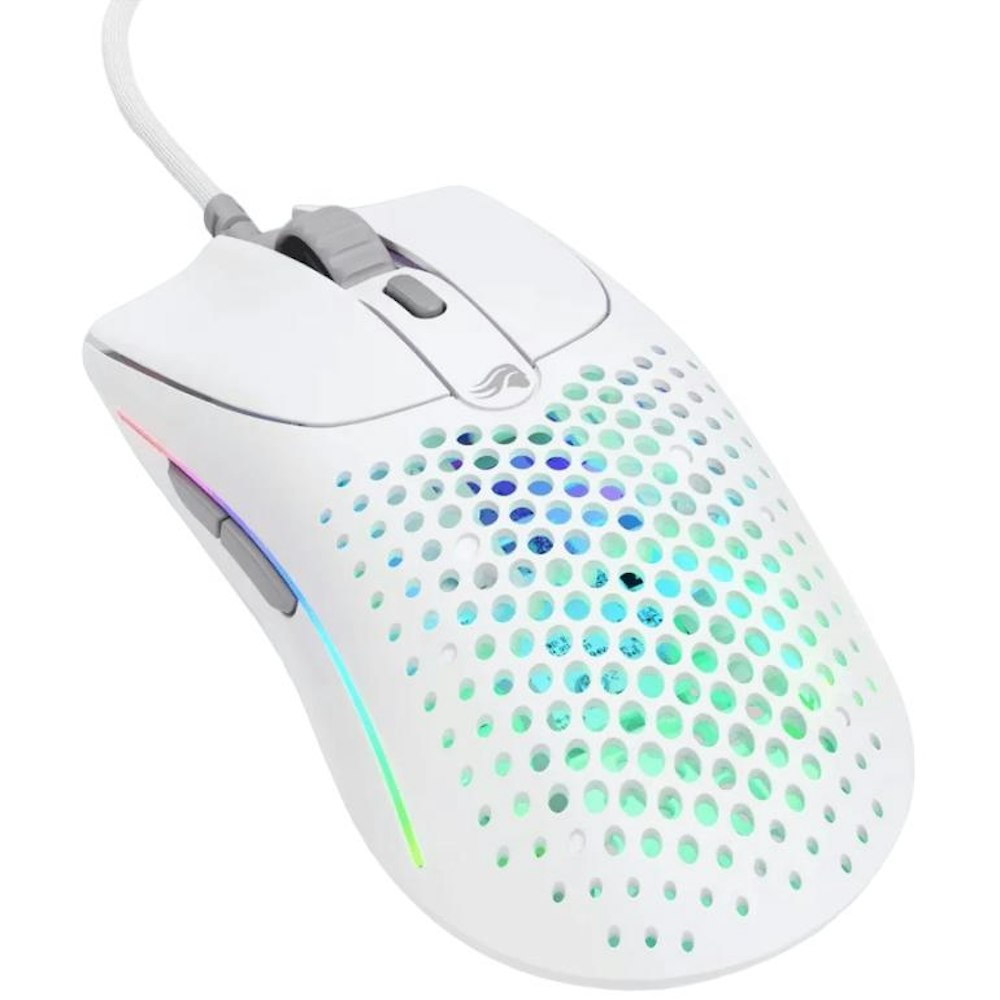 A large main feature product image of Glorious Model O 2 Ambidextrous Wired Gaming Mouse - Matte White