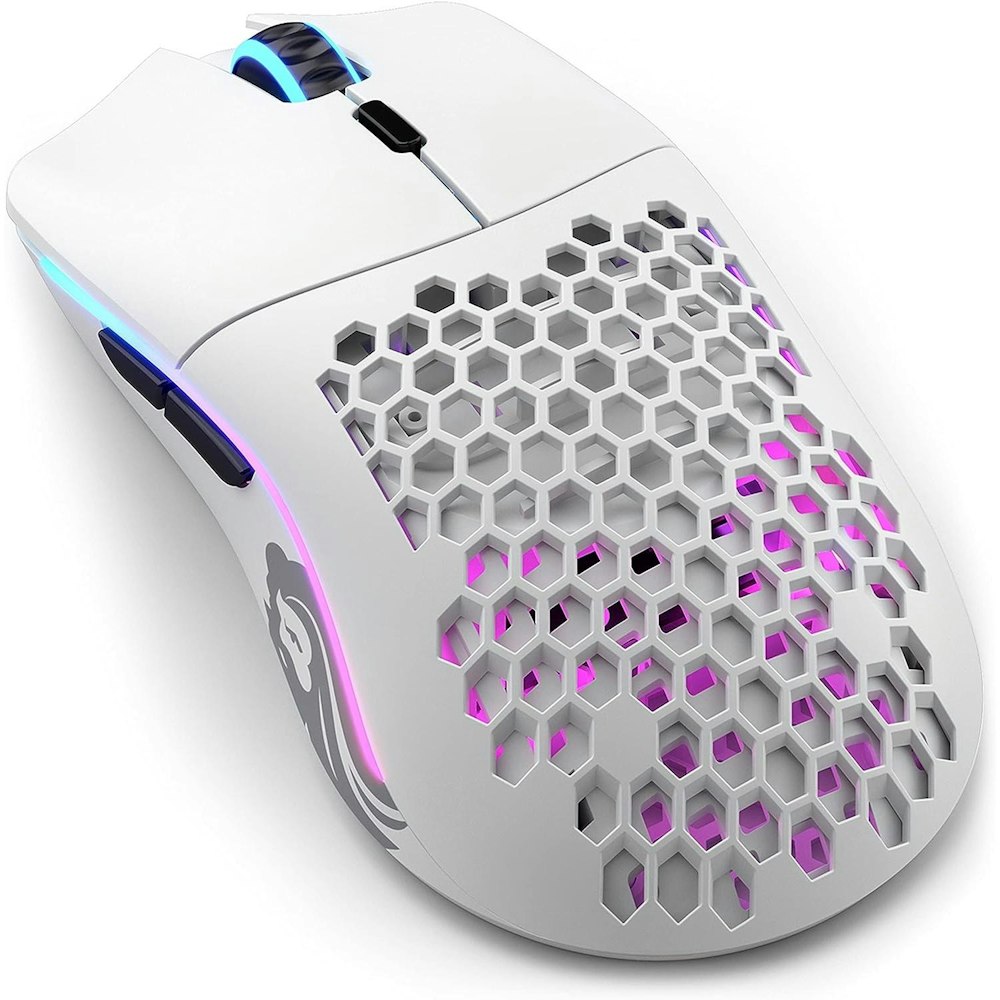 A large main feature product image of Glorious Model O Minus Ambidextrous Wireless Gaming Mouse - Matte White