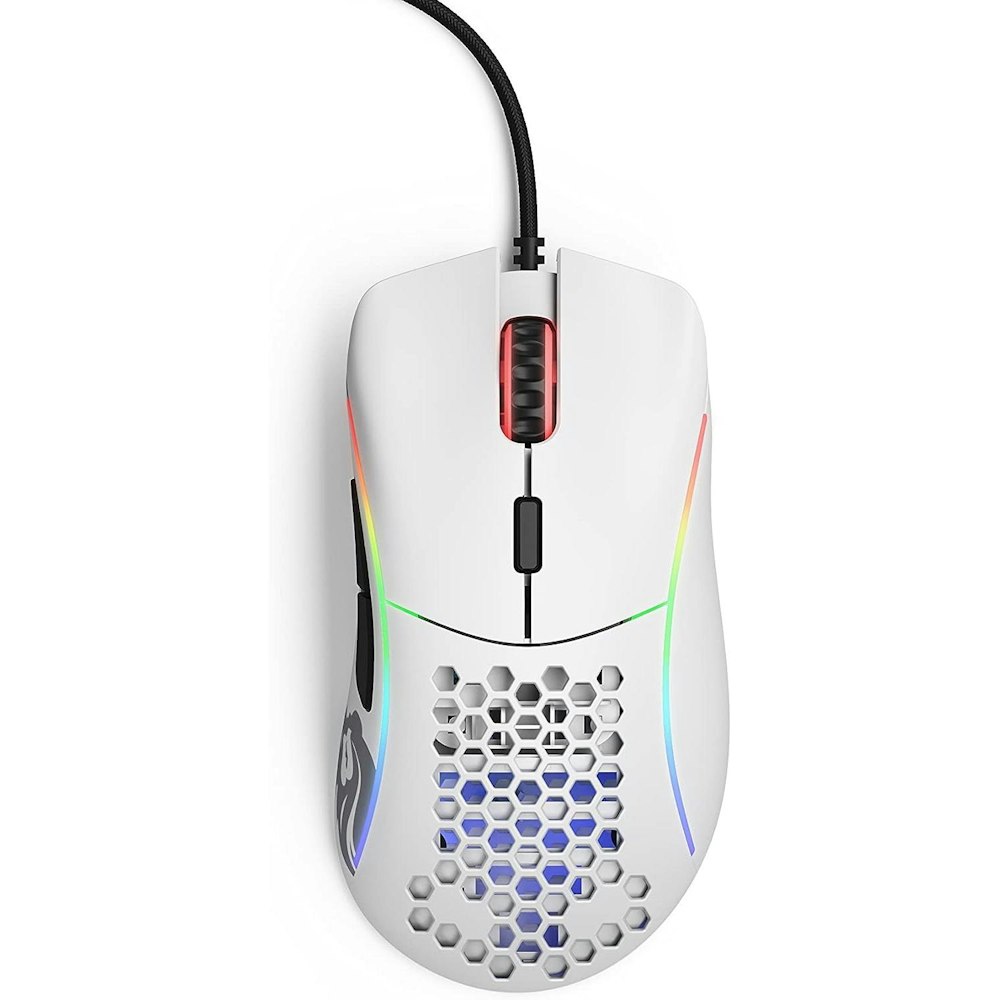 A large main feature product image of Glorious Model D Wired Gaming Mouse - Matte White