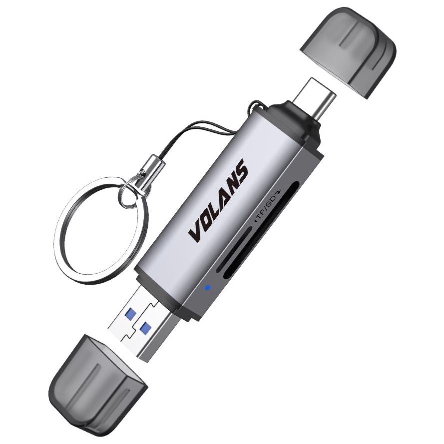 A large main feature product image of Volans VL-CR06 USB-A/C SD/Micro SD Card Reader