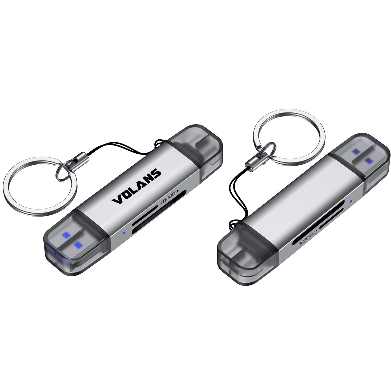 A large main feature product image of Volans VL-CR06 USB-A/C SD/Micro SD Card Reader