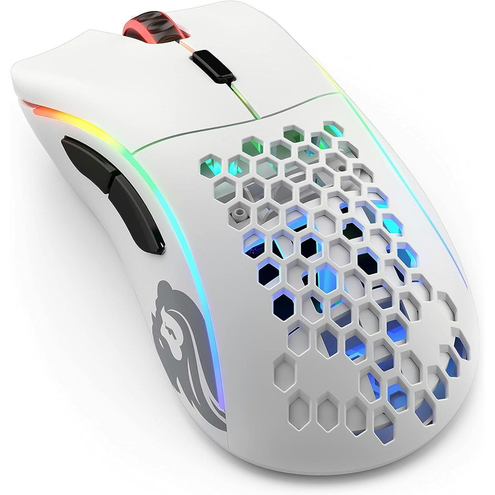 A large main feature product image of Glorious Model D Minus Ergonomic Wireless Gaming Mouse - Matte White