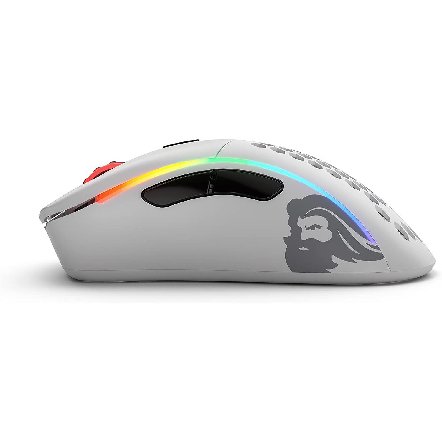 A large main feature product image of Glorious Model D Minus Ergonomic Wireless Gaming Mouse - Matte White