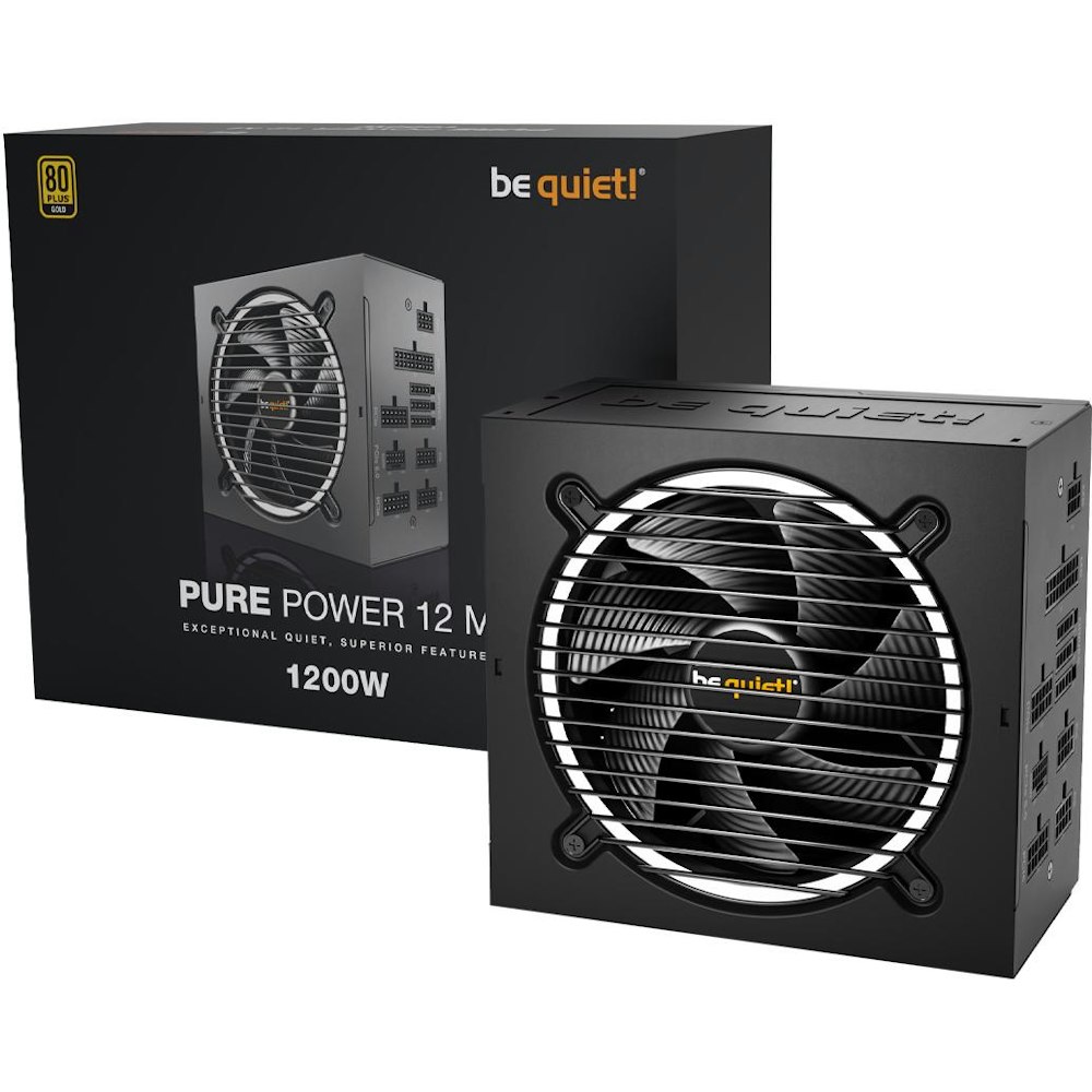 A large main feature product image of be quiet! Pure Power 12 M 1200W Gold PCIe 5.0 Modular PSU