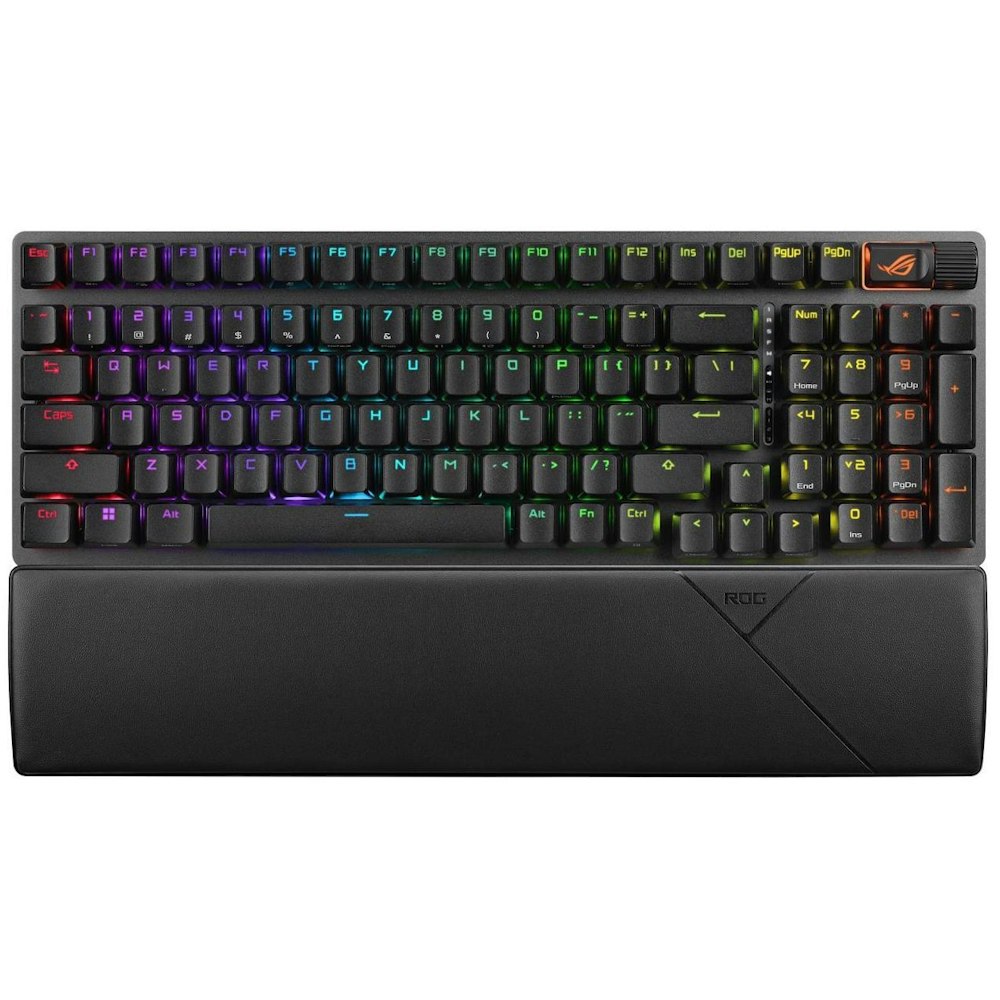 A large main feature product image of ASUS ROG Strix Scope II 96 Wireless Mechanical Gaming Keyboard - Snow Switch