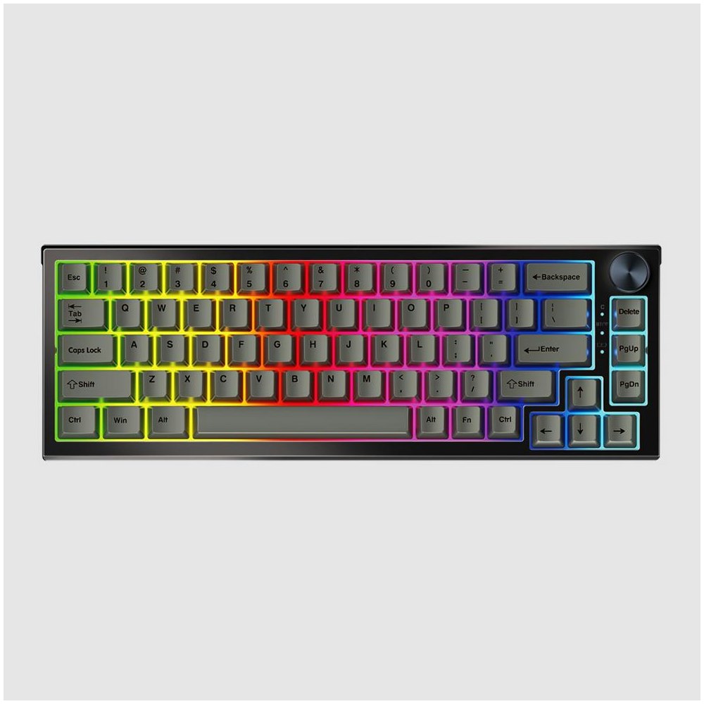 A large main feature product image of Fantech MAXFIT67 Wireless Bluetooth Mechanical Keyboard 65% Hot-Swap RGB Backlit Gaming PC Keyboard with Knob (Black) (Gateron Cap Milky Yellow)