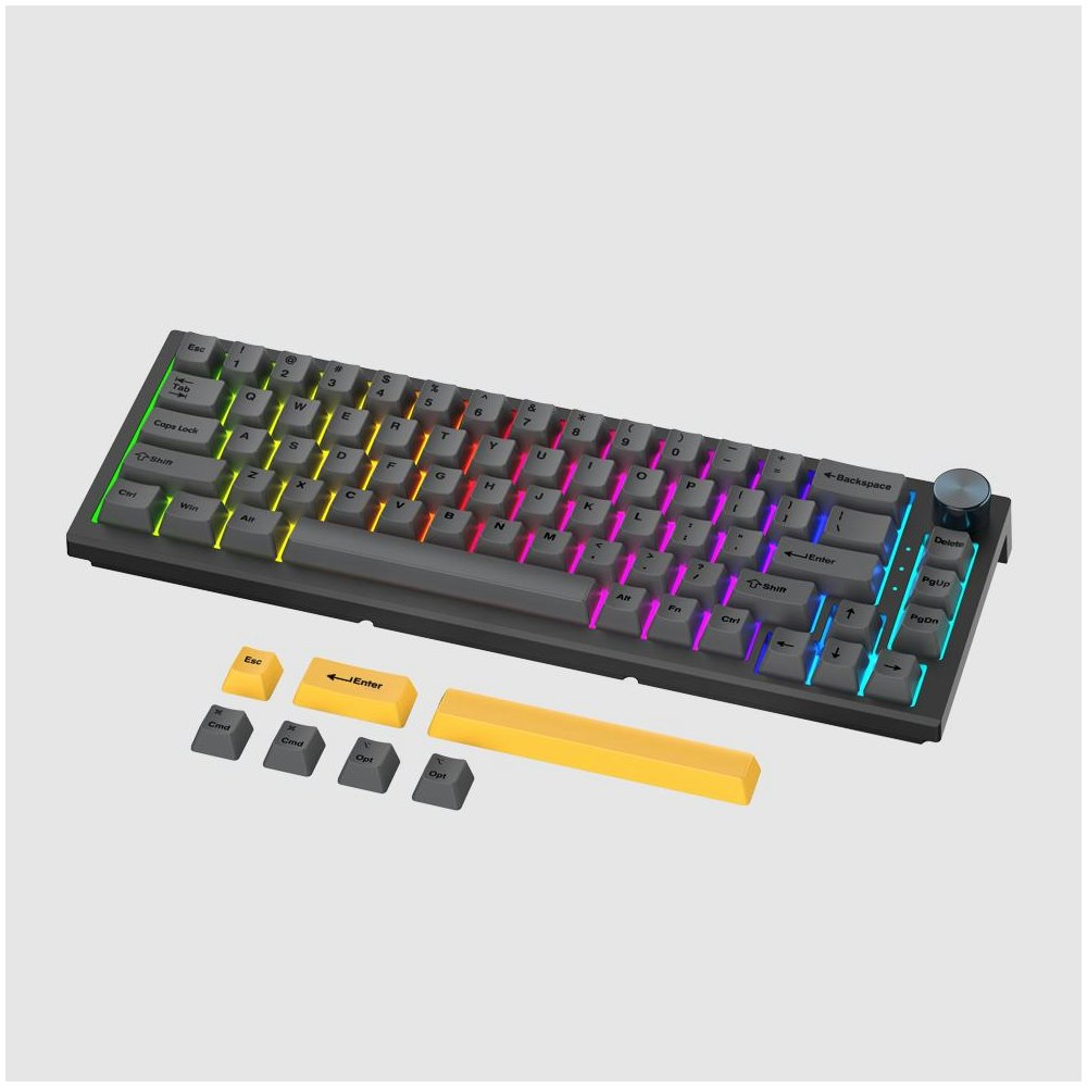 A large main feature product image of Fantech MAXFIT67 Wireless Bluetooth Mechanical Keyboard 65% Hot-Swap RGB Backlit Gaming PC Keyboard with Knob (Black) (Gateron Cap Milky Yellow)