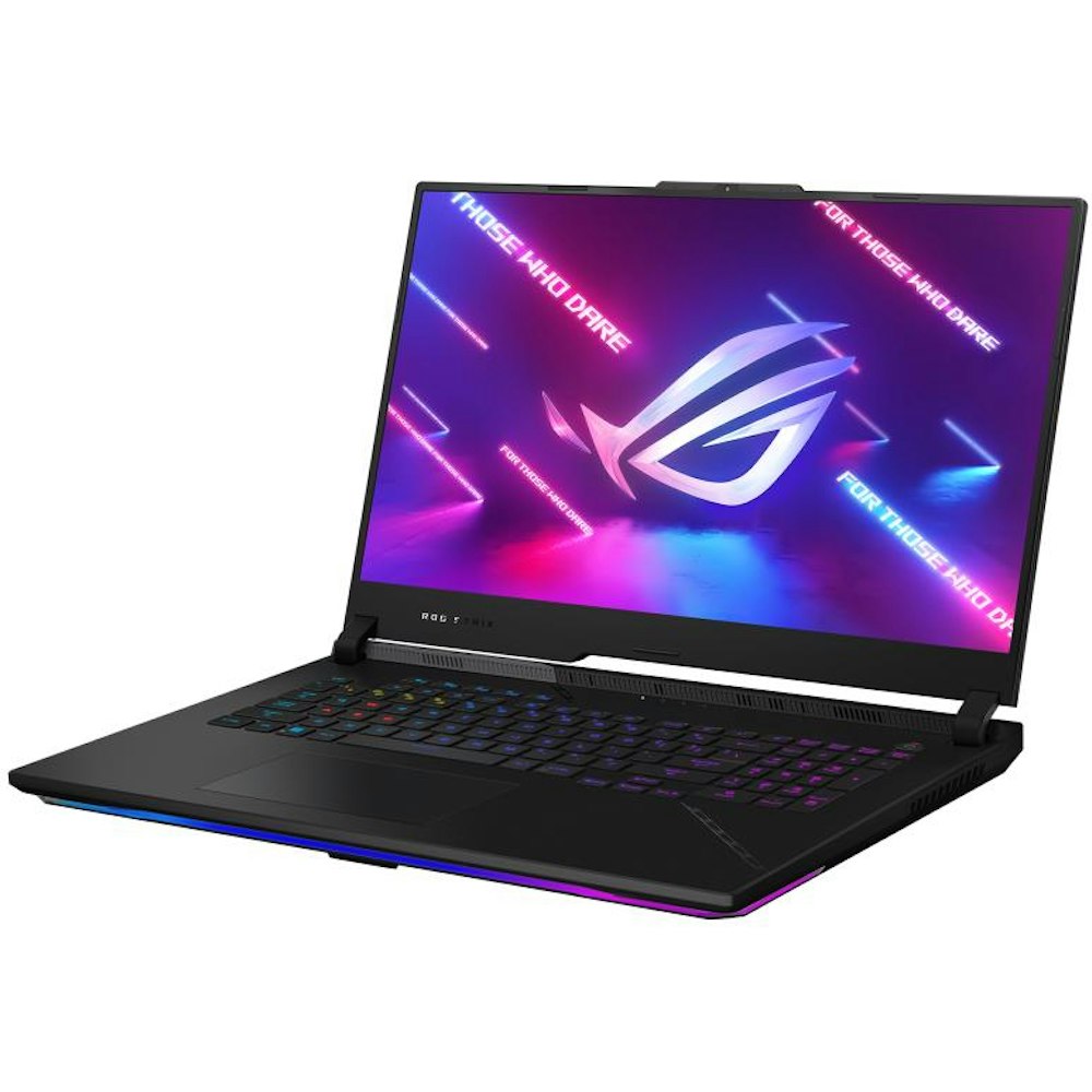 A large main feature product image of ASUS ROG Strix SCAR 17 (G733) - 17.3" 240Hz, Ryzen 9, RTX 4090, 32GB/1TB - Win 11 Pro Gaming Notebook