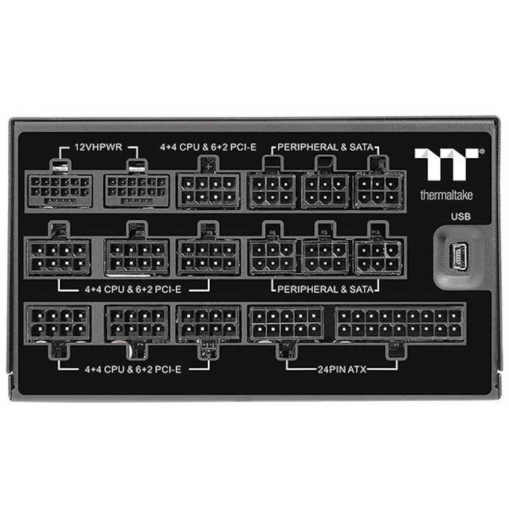 A large main feature product image of Thermaltake Toughpower iRGB PLUS - 1650W 80PLUS Titanium PCIe 5.0 ATX Modular PSU