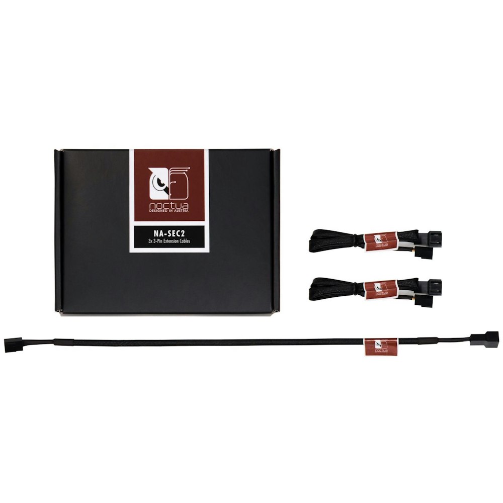 A large main feature product image of Noctua Black NA-SEC2 30cm 3Pin Power Extension Cables (3 Pack)