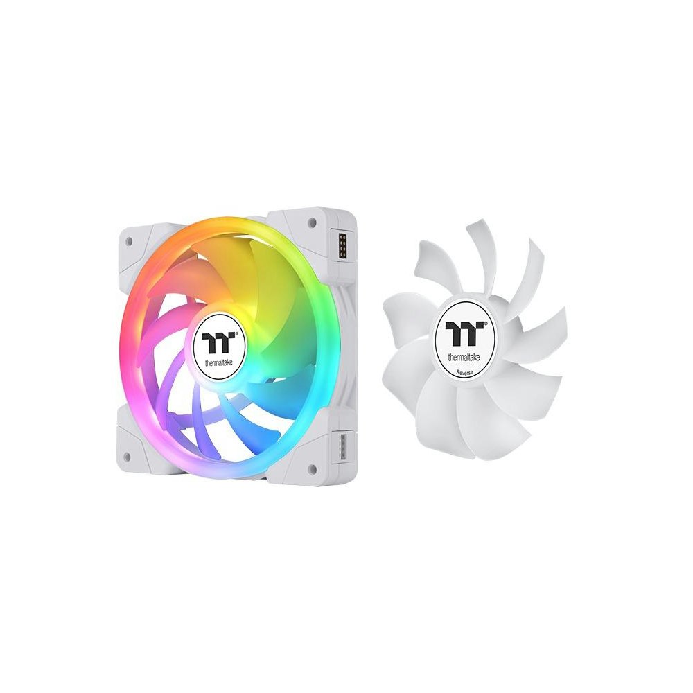 A large main feature product image of Thermaltake SWAFAN EX12 ARGB 3-Pack 120mm PWM Cooling Fan - White
