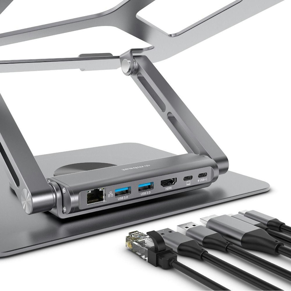 A large main feature product image of mBeat Stage S12 Rotating Laptop Stand with USB-C Docking Station