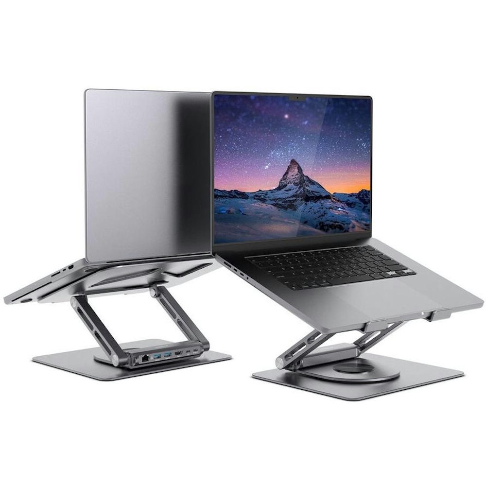 A large main feature product image of mbeat Stage S12 Rotating Laptop Stand with USB-C Docking Station