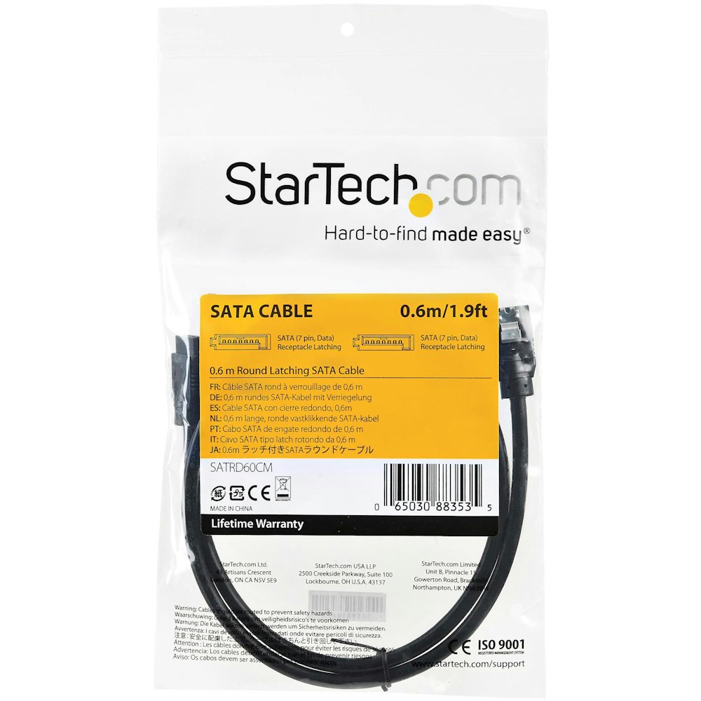 A large main feature product image of Startech 0.6 m Round SATA Cable - Latching Connectors - 6Gbs