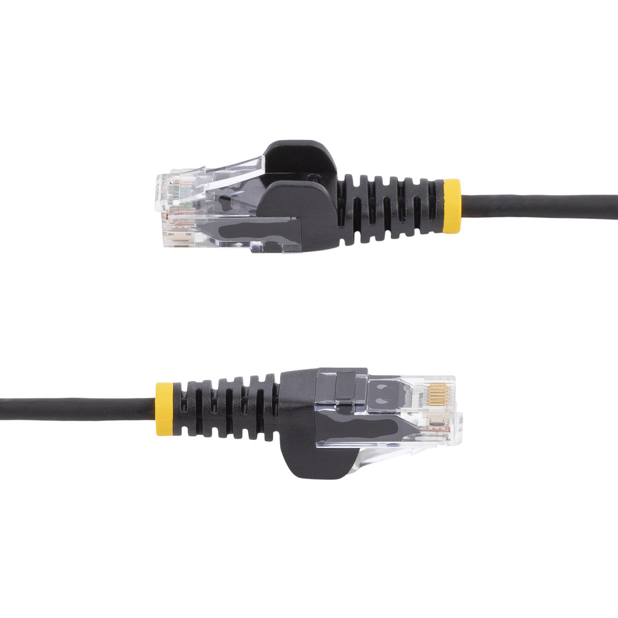 A large main feature product image of StarTech Slim Black Snagless CAT6 Ethernet Patch Cable - 0.5m