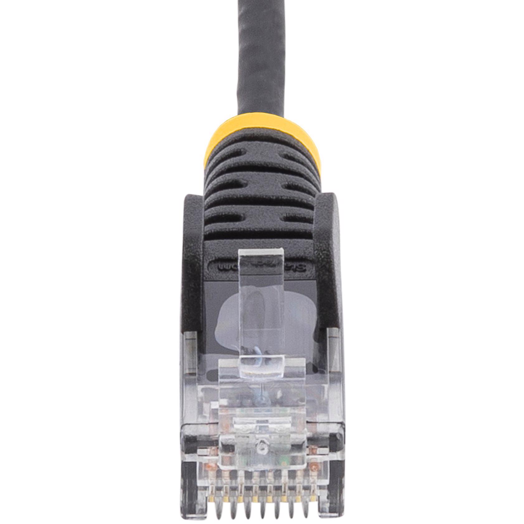 A large main feature product image of StarTech Slim Black Snagless CAT6 Ethernet Patch Cable - 0.5m