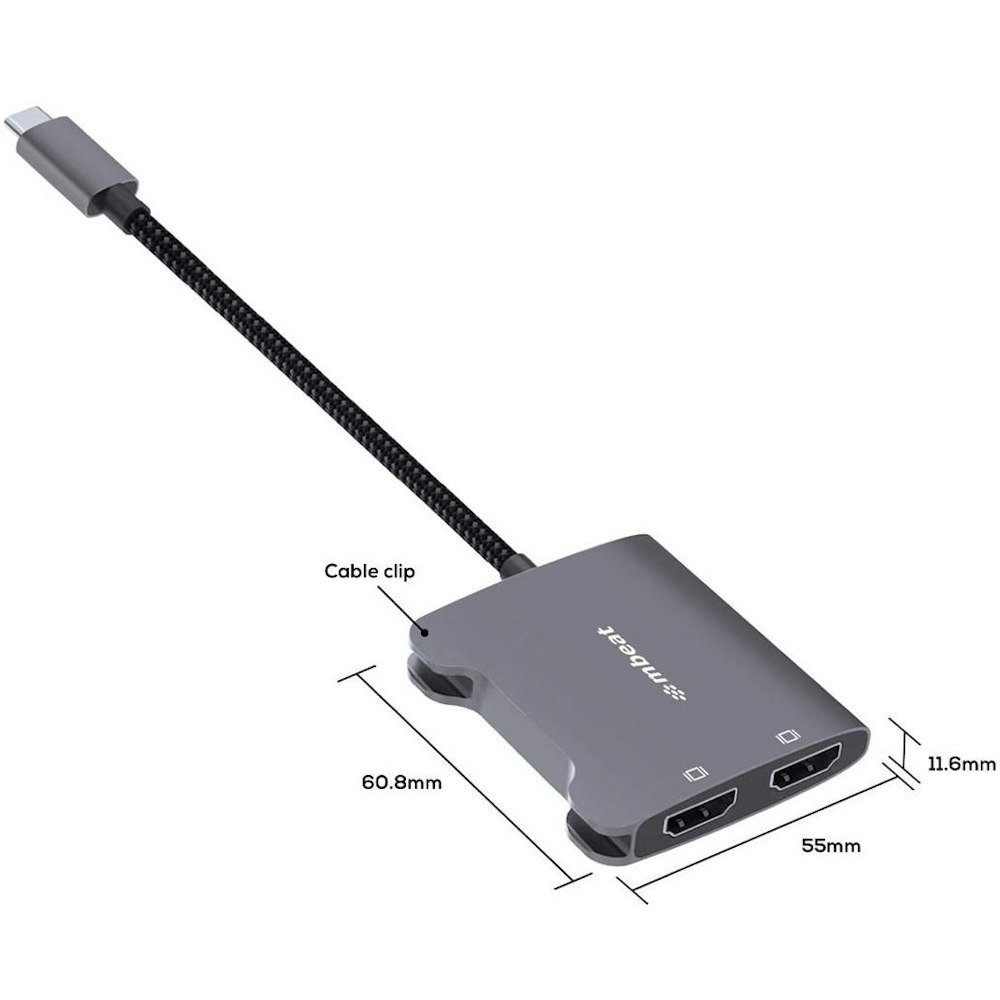 A large main feature product image of mBeat ToughLink USB-C to Dual 4K HDMI Adapter