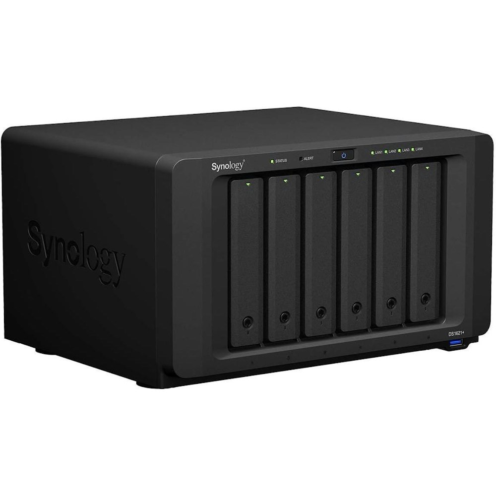 A large main feature product image of Synology DiskStation DS1621+ Quad Core 2.2GHz 4GB 6 Bay NAS Enclosure