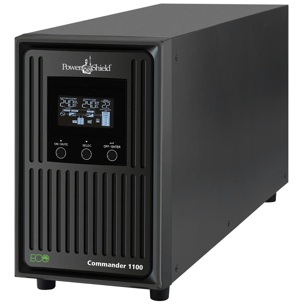 A large main feature product image of PowerShield Commander Tower 1.1KVA Pure Sine Wave UPS