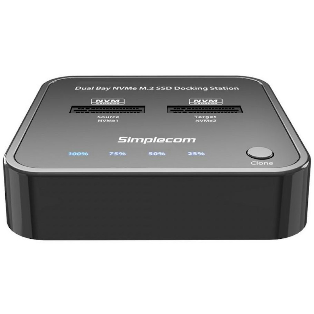 A large main feature product image of Simplecom SD550 USB 3.2 Gen 2 to Dual Bay NVMe M.2 SSD Docking Station
