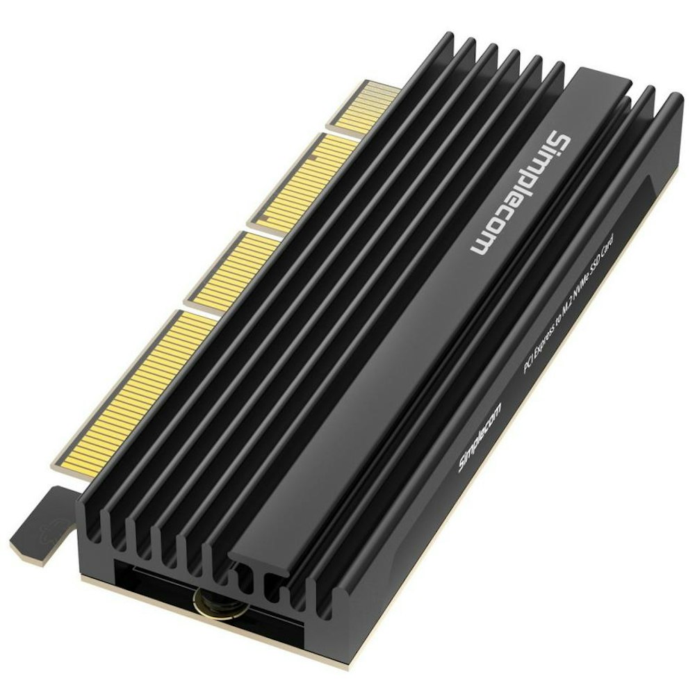 A large main feature product image of Simplecom EC415B NVMe M.2 SSD to PCIe x4 x8 x16 Expansion Card with Aluminium Heat Sink - Black