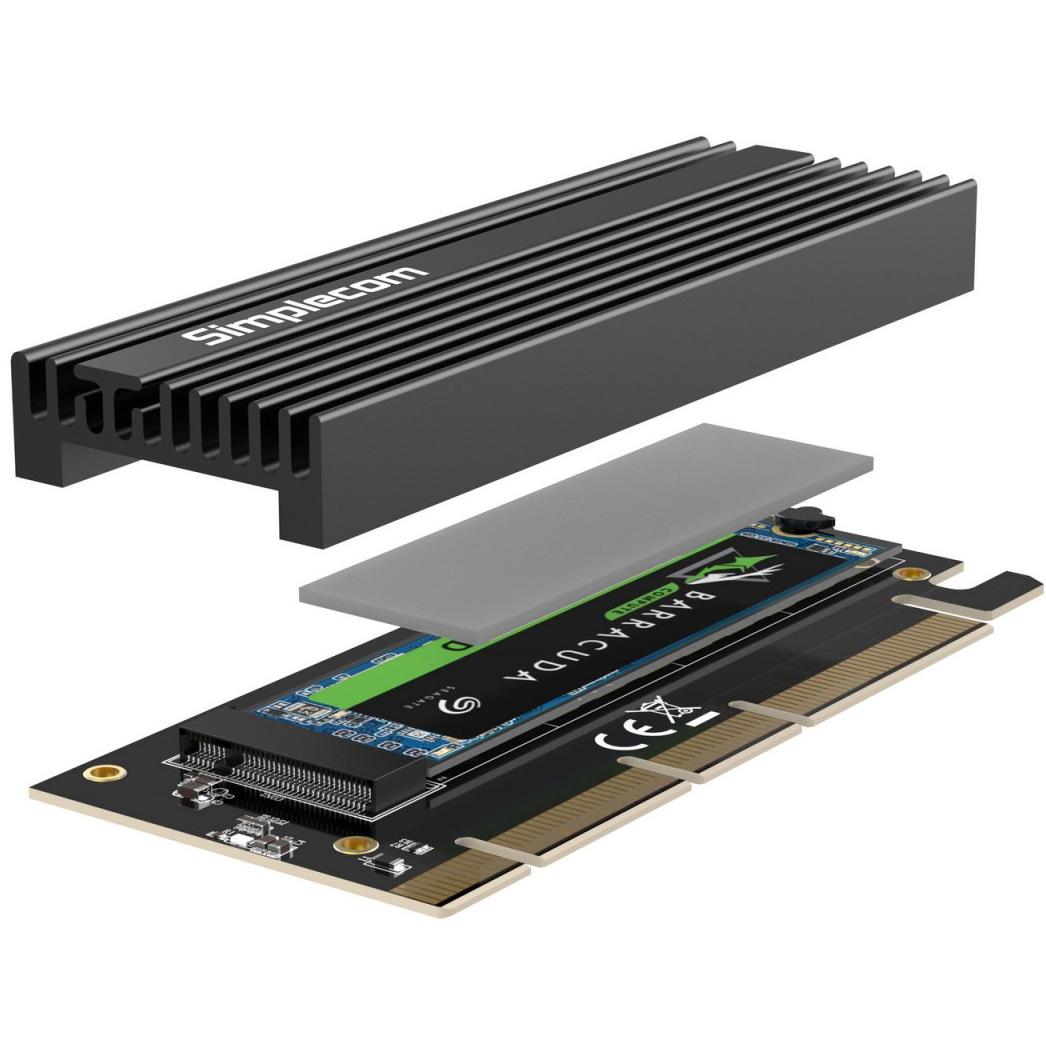 A large main feature product image of Simplecom EC415B NVMe M.2 SSD to PCIe x4 x8 x16 Expansion Card with Aluminium Heat Sink - Black