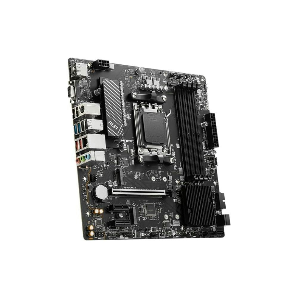 A large main feature product image of MSI PRO B650M-P AM5 mATX Desktop Motherboard