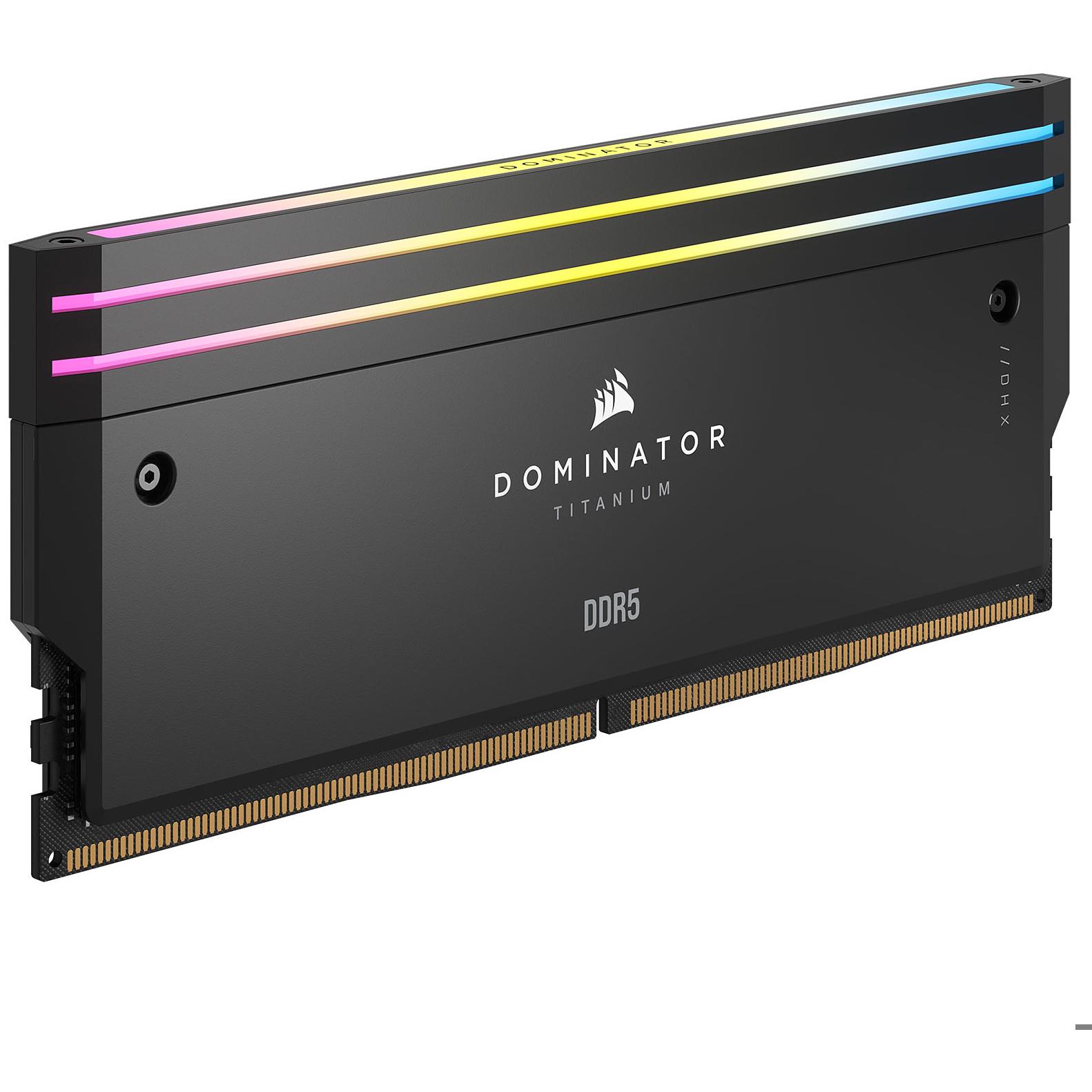 A large main feature product image of Corsair Dominator Titanium RGB 64GB Kit (2x32GB) XMP DDR5-6600 C32