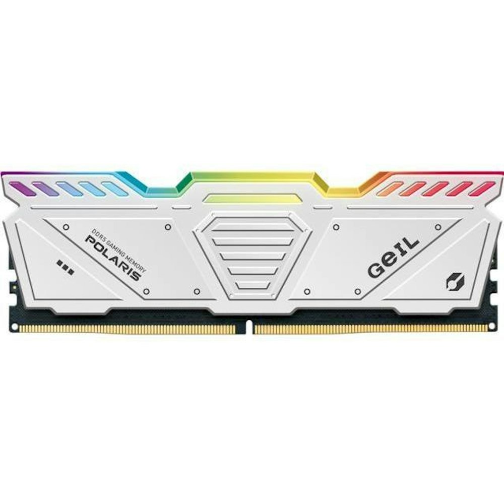 A large main feature product image of GeIL 32GB Kit (2x16GB) DDR5 Polaris RGB C38 5600 MHz - White