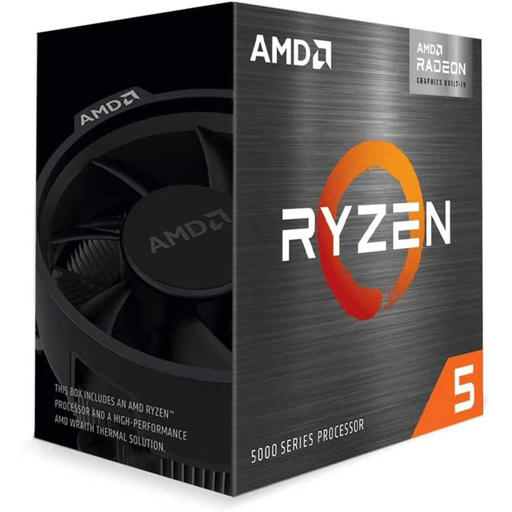 A large main feature product image of AMD Ryzen 5 5600G 6 Core 12 Thread Up To 4.4Ghz AM4 APU Retail Box - With Wraith Stealth Cooler