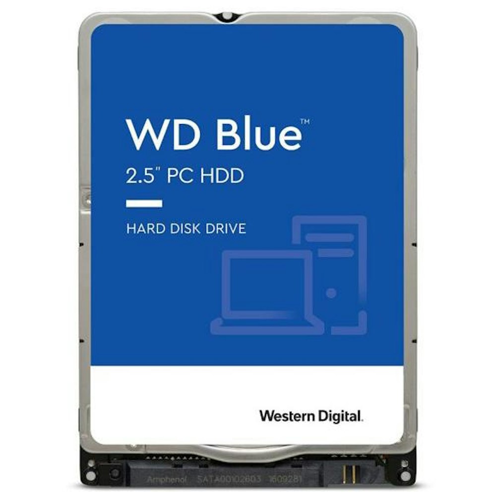 A large main feature product image of WD Blue 2.5" Notebook HDD - 2TB 128MB