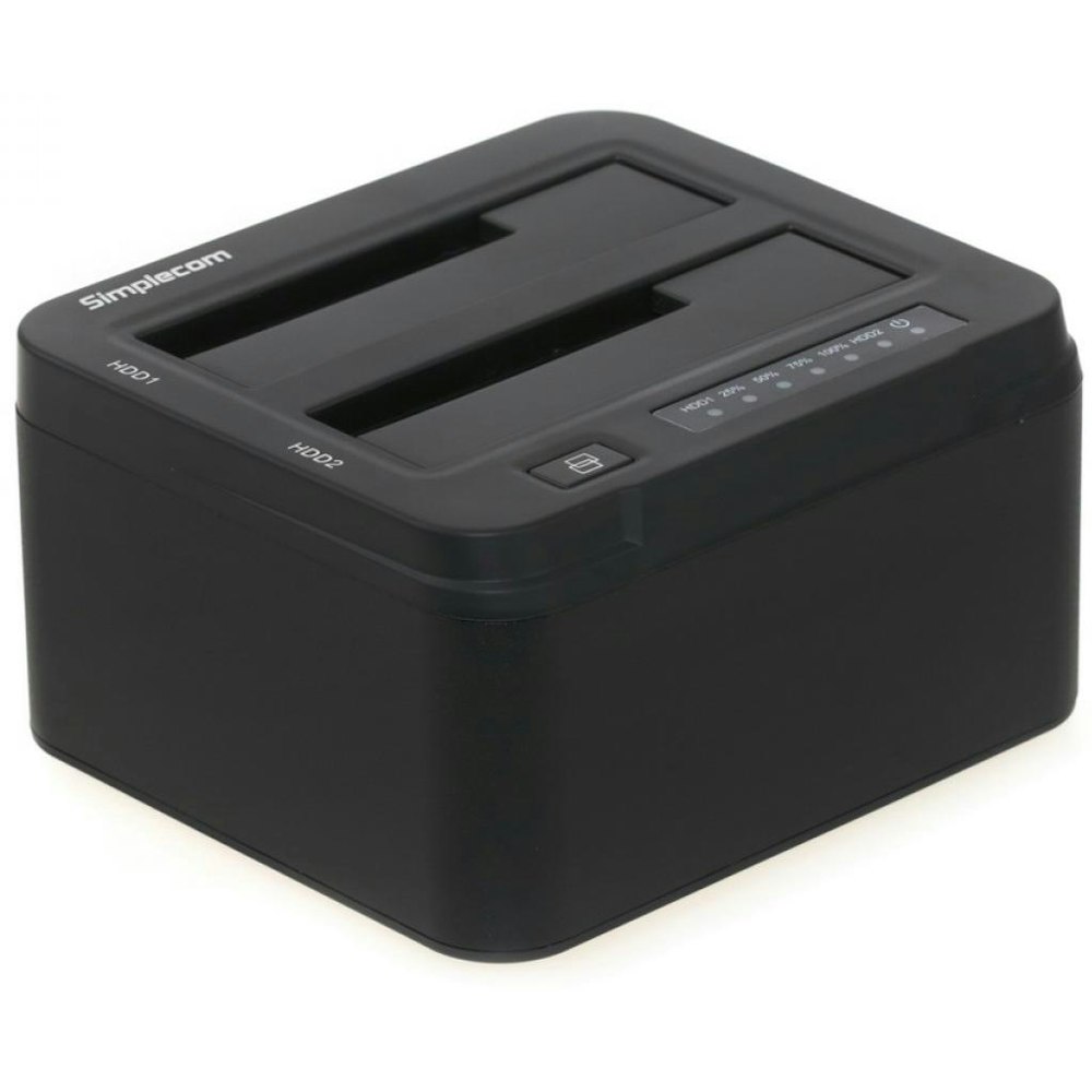 A large main feature product image of Simplecom SD322 Dual Bay USB 3.0 Aluminium Docking Station - Black