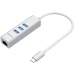 A product image of Simplecom CHN421 USB Type-C to 3 Port Type-A HUB w/ Gigabit Ethernet Adapter - Silver