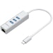 A product image of Simplecom CHN421 USB-C to 3 Port USB-A HUB w/ Gigabit Ethernet Adapter - Silver