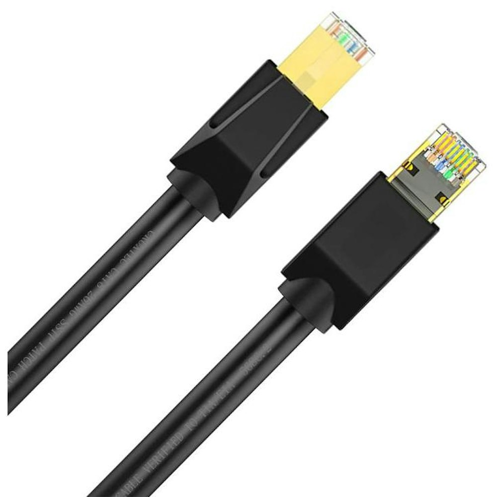 A large main feature product image of Cruxtec CAT8 1m 40GbE SF/FTP Triple Shielding Ethernet Cable Black