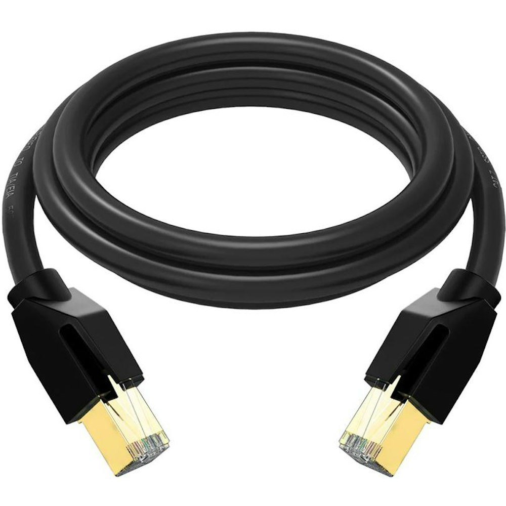 A large main feature product image of Cruxtec CAT8 1m 40GbE SF/FTP Triple Shielding Ethernet Cable Black
