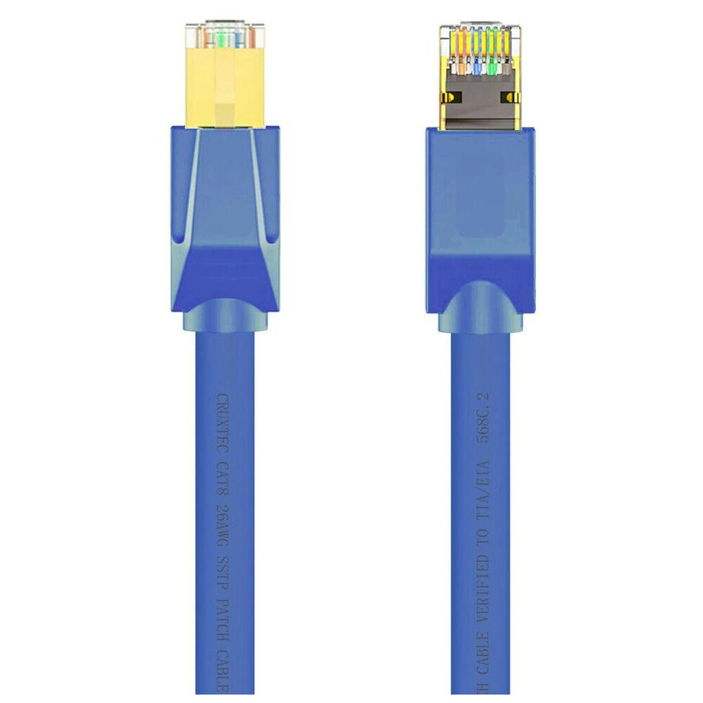A large main feature product image of Cruxtec CAT8 0.3m 40GbE SF/FTP Triple Shielding Ethernet Cable Blue