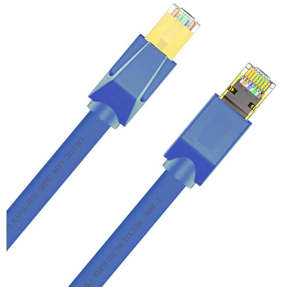A large main feature product image of Cruxtec CAT8 1m 40GbE SF/FTP Triple Shielding Ethernet Cable Blue