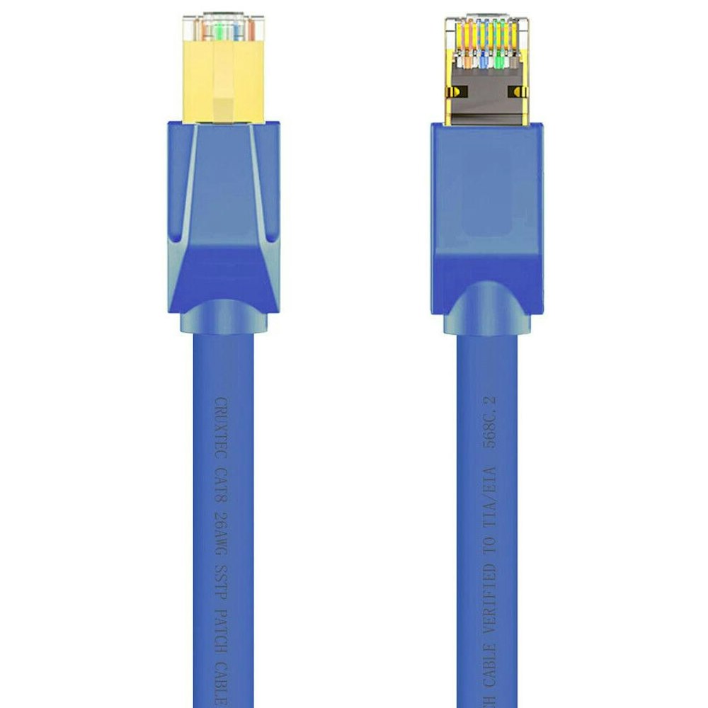 A large main feature product image of Cruxtec CAT8 2m 40GbE SF/FTP Triple Shielding Ethernet Cable Blue