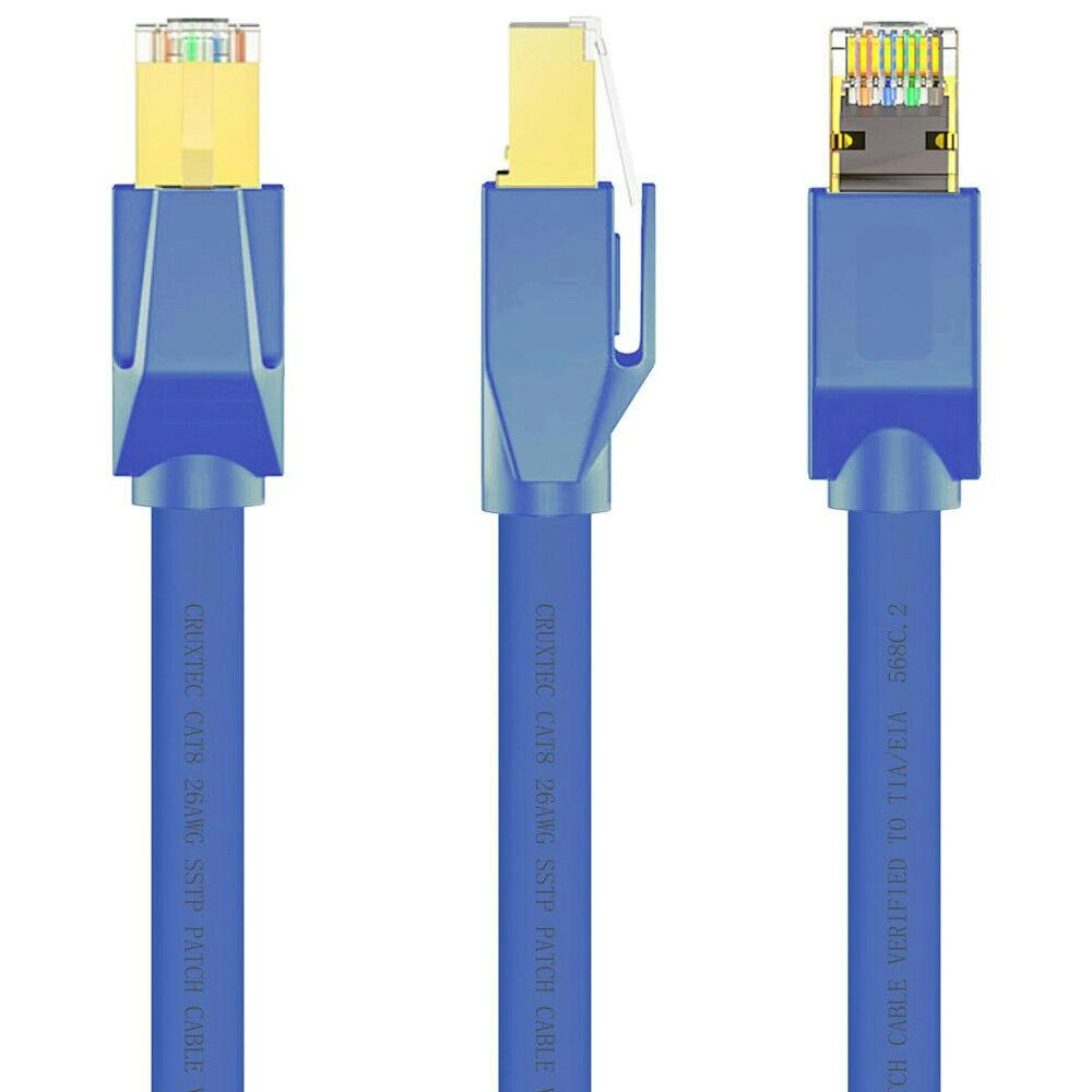 A large main feature product image of Cruxtec CAT8 3m 40GbE SF/FTP Triple Shielding Ethernet Cable Blue