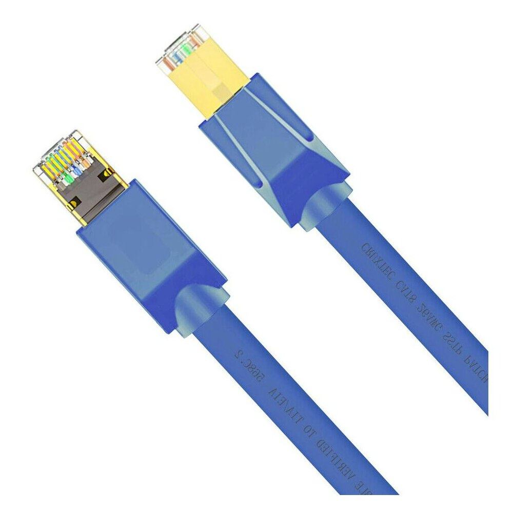A large main feature product image of Cruxtec CAT8 15m 40GbE SF/FTP Triple Shielding Ethernet Cable Blue