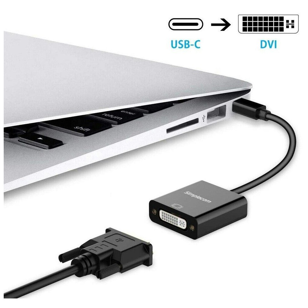 A large main feature product image of Simplecom DA103 USB-C to DVI Adapter