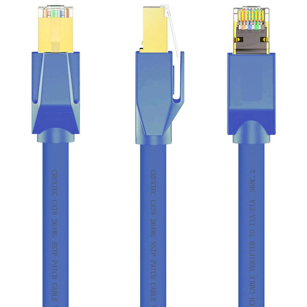 A large main feature product image of Cruxtec CAT8 20m 40GbE S/STP Triple Shielding Ethernet Cable Blue
