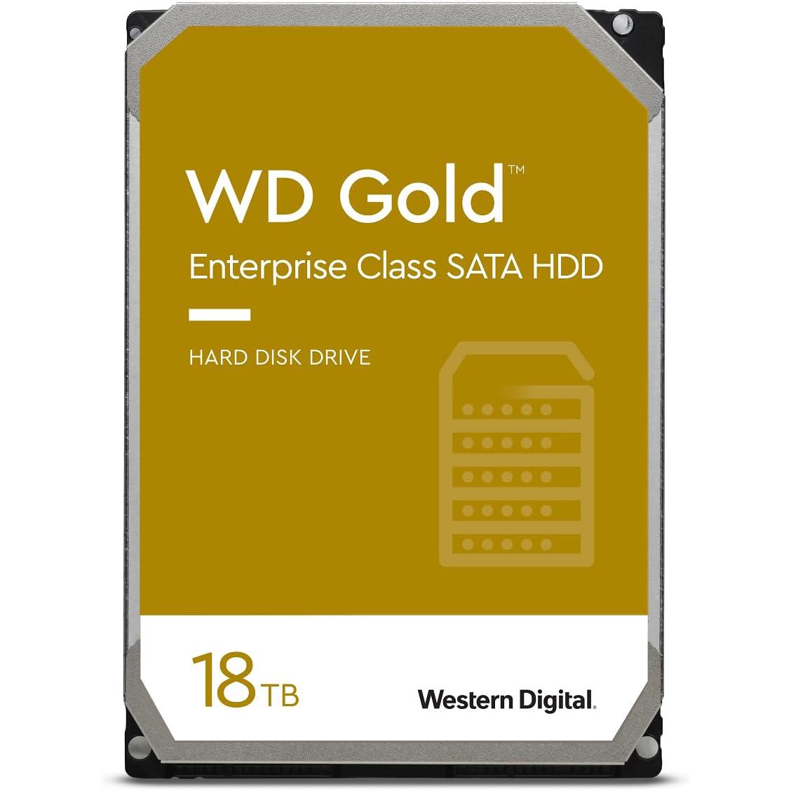 A large main feature product image of WD Gold 3.5" Enterprise Class HDD - 18TB 512MB