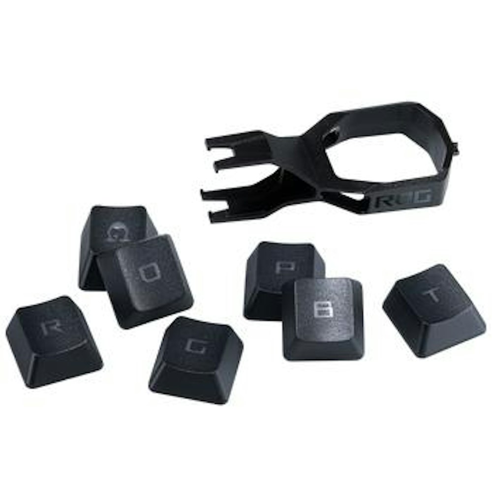 A large main feature product image of ASUS ROG PBT Doubleshot Keycap Set for ROG RX Switches