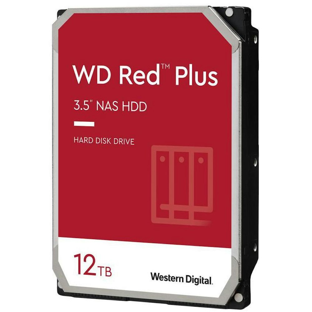A large main feature product image of WD Red Plus 3.5" NAS HDD - 12TB 256MB