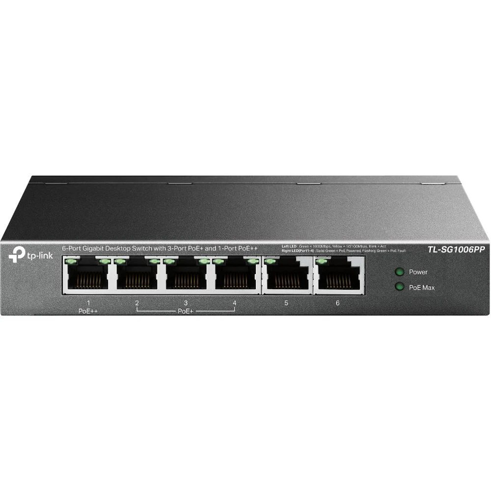 TP-Link SG1006PP - 6-Port Gigabit Desktop Switch with 3-Port PoE+ & 1-Port PoE++